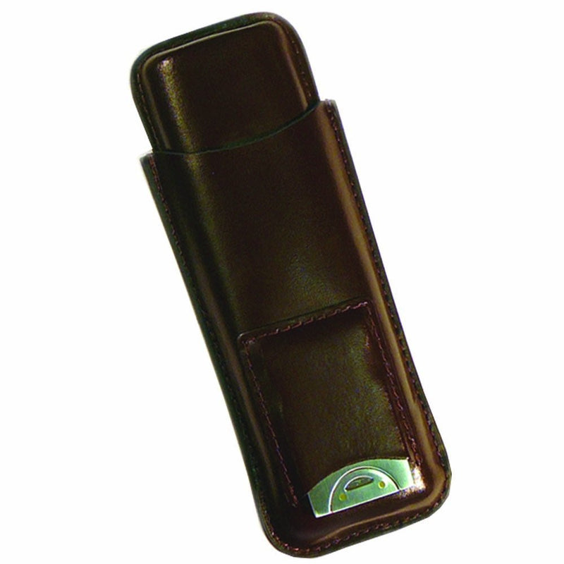 Prestige Import Group Brown Leather Cigar Case With Cutter