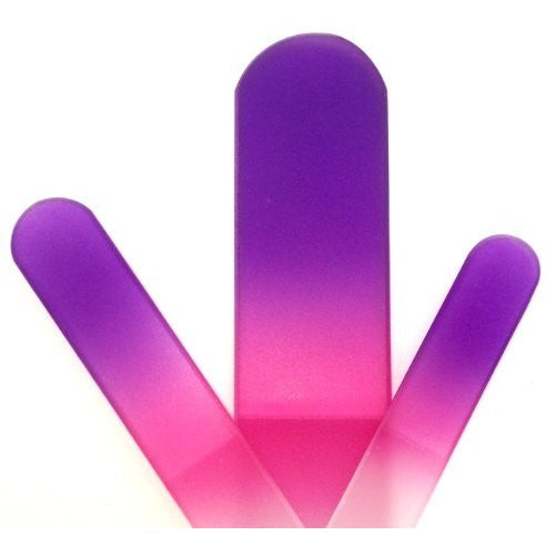 3 Crystal Glass Nail Files Manicure Set Purple/Pink - Small, Medium & Pedicure File