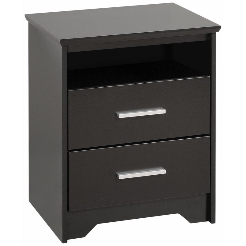 Prepac Black Coal Harbor 2 Drawer Tall Nightstand with Open Shelf