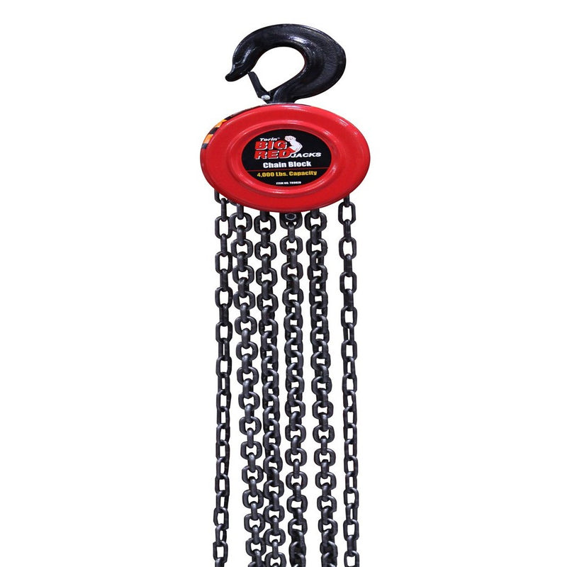 Torin Big Red Chain Block/Manual Hoist with 2 Hooks, 2 Ton (4,000 lb) Capacity