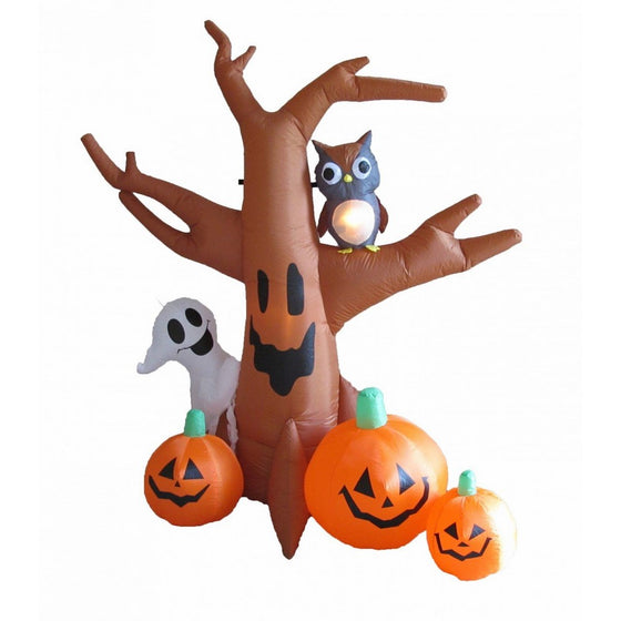 8 Foot Dead Tree with Owl, Ghost and Pumpkins