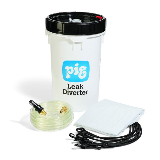 New Pig Roof Leak Diverter Bucket Kit, Portable, All Inclusive Kit, 3.33 GPM Flow Rate, 5' x 5', 16 mil Thick, Translucent, TLS121-TR