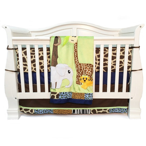 One Grace Place Jazzie Jungle Boy Infant Crib Bedding, Light Blue/Navy Blue, 4 Piece