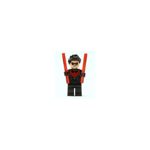 LEGO Nightwing minifigure (Red Version) - includes 2 Red Baton Weapons