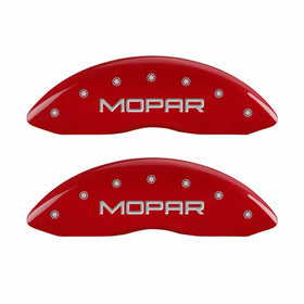 MGP Caliper Covers 55001SMOPRD 'MOPAR' Engraved Caliper Cover with Red Powder Coat Finish and Silver Characters, (Set of 4)