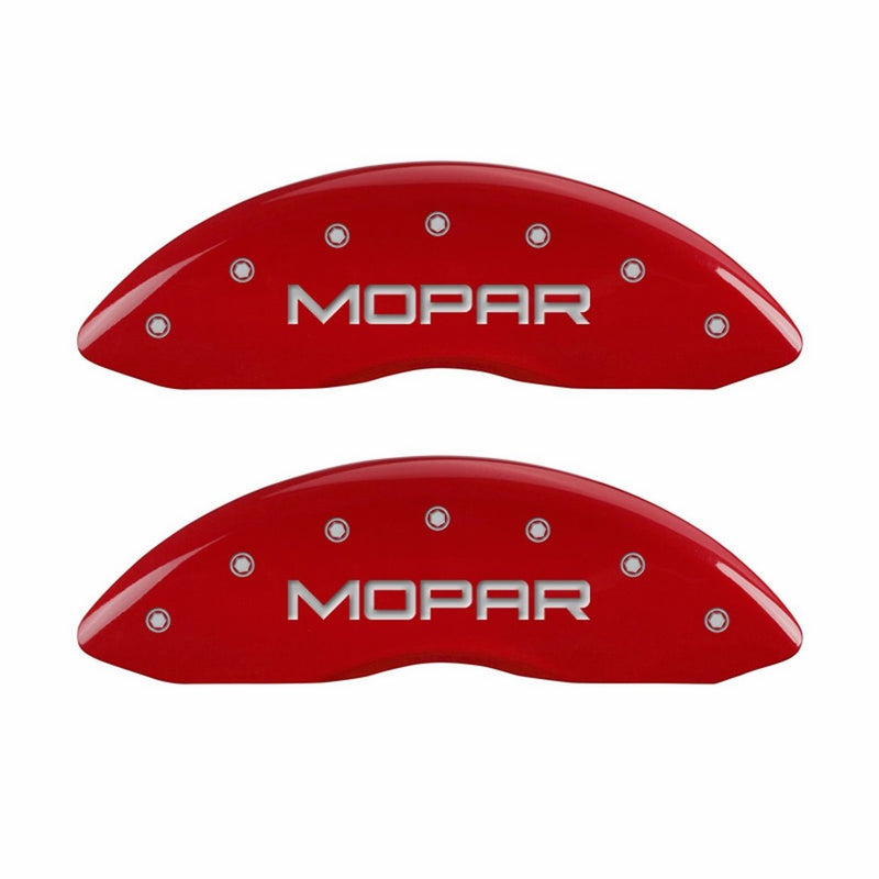 MGP Caliper Covers 55001SMOPRD 'MOPAR' Engraved Caliper Cover with Red Powder Coat Finish and Silver Characters, (Set of 4)