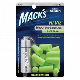 Mack's Shooters Hi Viz Soft Foam (7-Pair) Earplugs with Free Travel Case