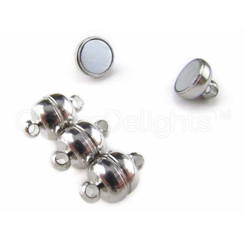 8 CleverDelights Magnetic Jewelry Clasps - Shiny Drum Style - Silver Color - Necklace Magnet Converter