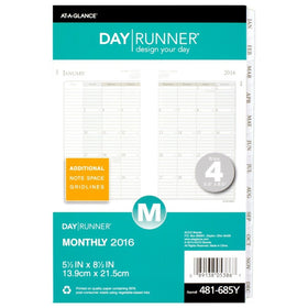 Day Runner Monthly Planning Pages 2016, 12 Months, Loose-Leaf, Size 4, 5.5 x 8.5 Inches (481-685Y)