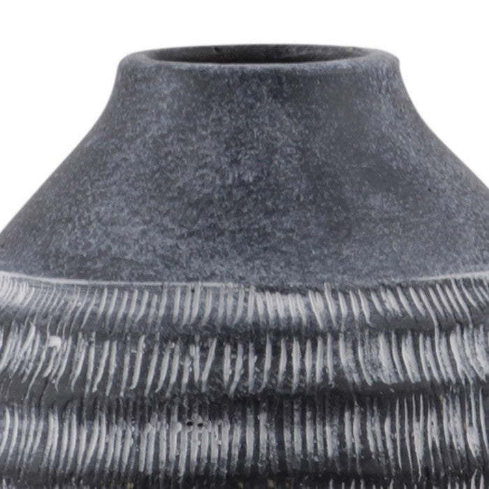 Round Cement Pot with Narrow Banded Mouth and Rustic Pattern, Small, Gray