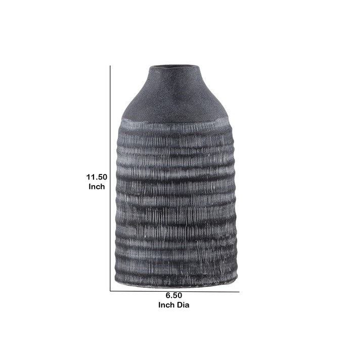 Round Cement Pot with Narrow Banded Mouth and Rustic Pattern, Large, Gray