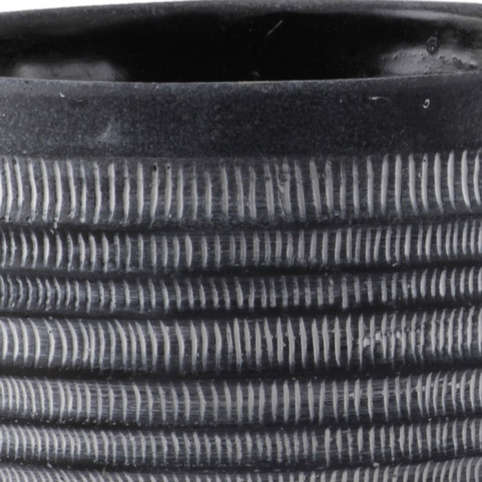 Round Cement Pot with Banded Top and Ribbed Pattern, Set of 2, Gray