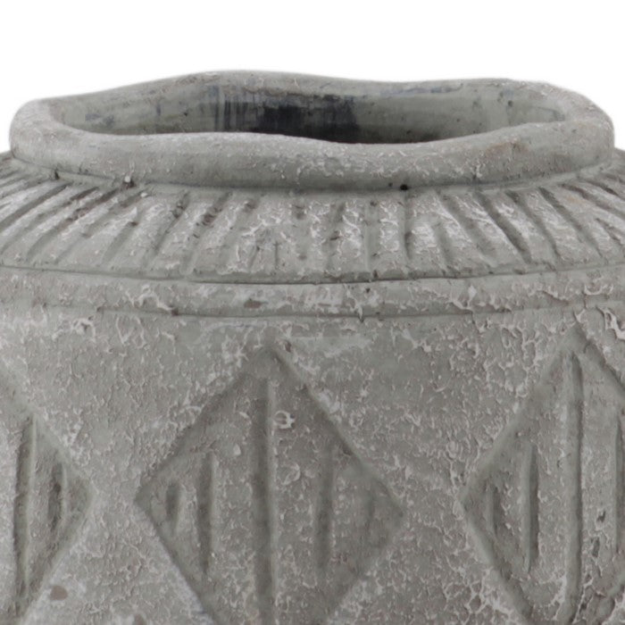 Wide Mouth Cement Pot with Diamond Pattern, Small, Gray