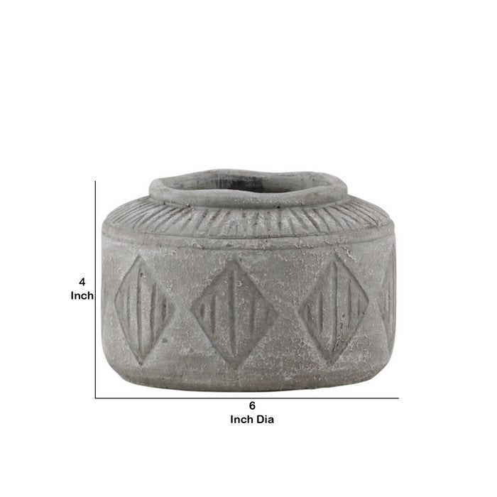 Wide Mouth Cement Pot with Diamond Pattern, Small, Gray