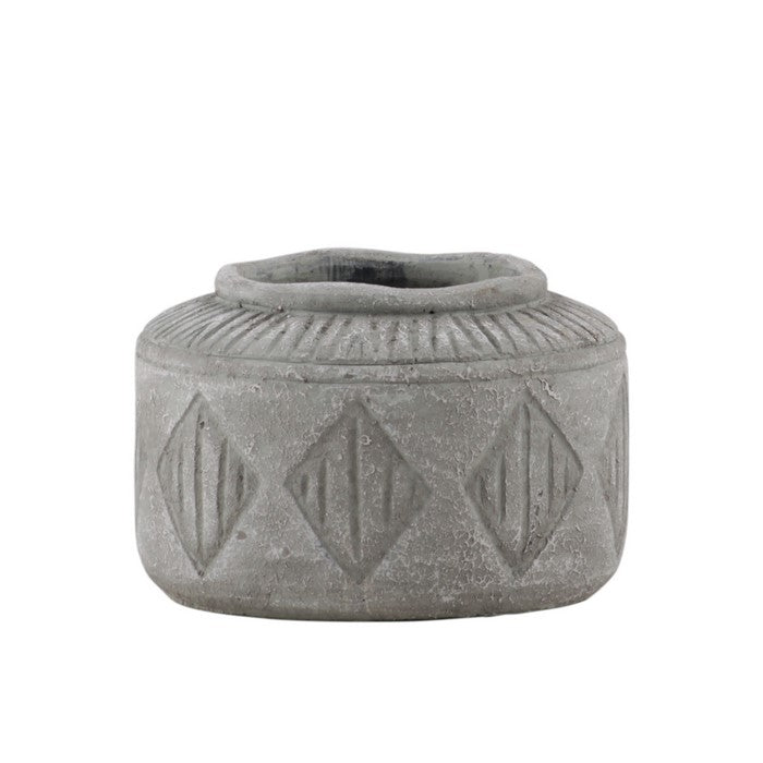 Wide Mouth Cement Pot with Diamond Pattern, Small, Gray