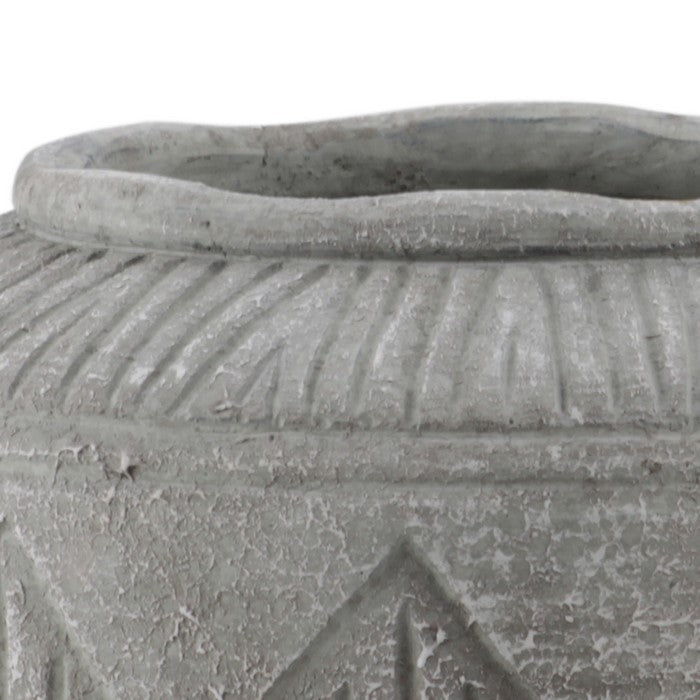 Wide Mouth Cement Pot with Diamond Pattern, Large, Gray