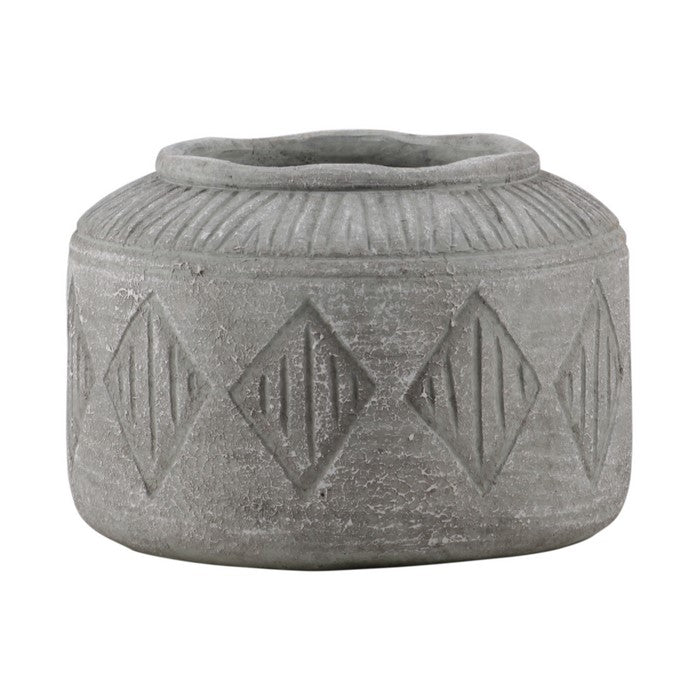 Wide Mouth Cement Pot with Diamond Pattern, Large, Gray