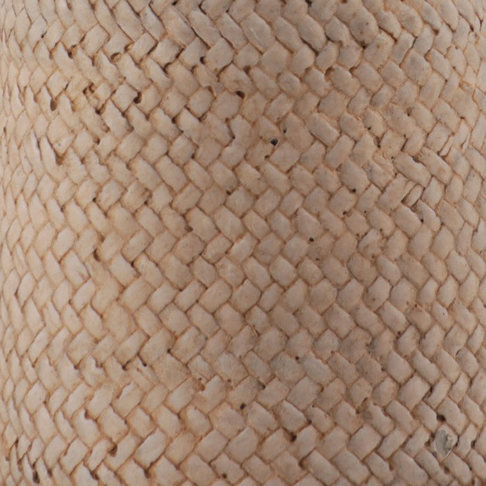 Round Cement Pot with Weave Basket Design and Cotton Strap Handle, Brown