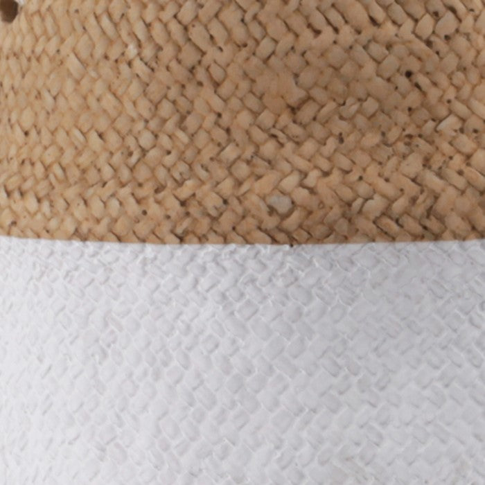 Cement Pot with Weave Design and Cotton Strap Handle,Large,Brown and White