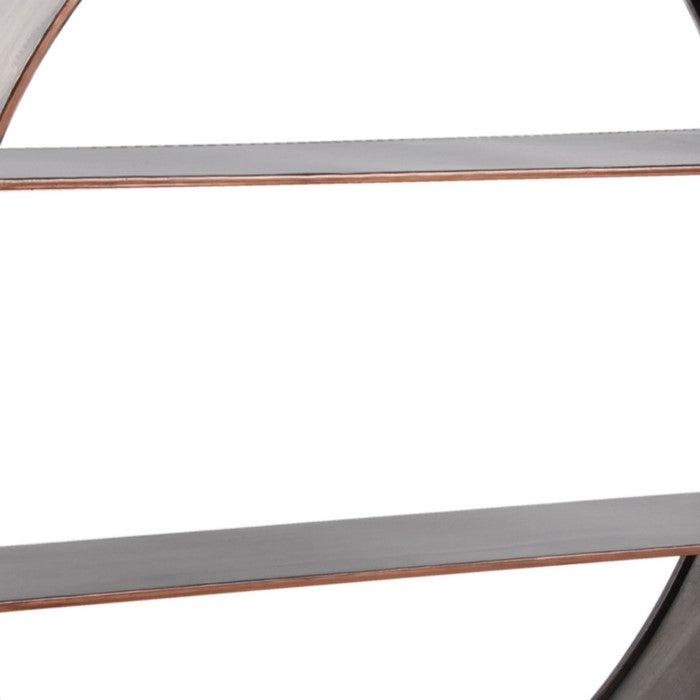 Round Metal Wall Shelf with 2 Tier Storage and Copper Edges, Bronze