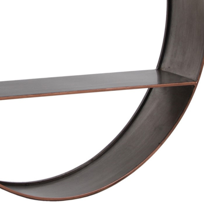Round Metal Wall Shelf with 2 Tier Storage and Copper Edges, Bronze
