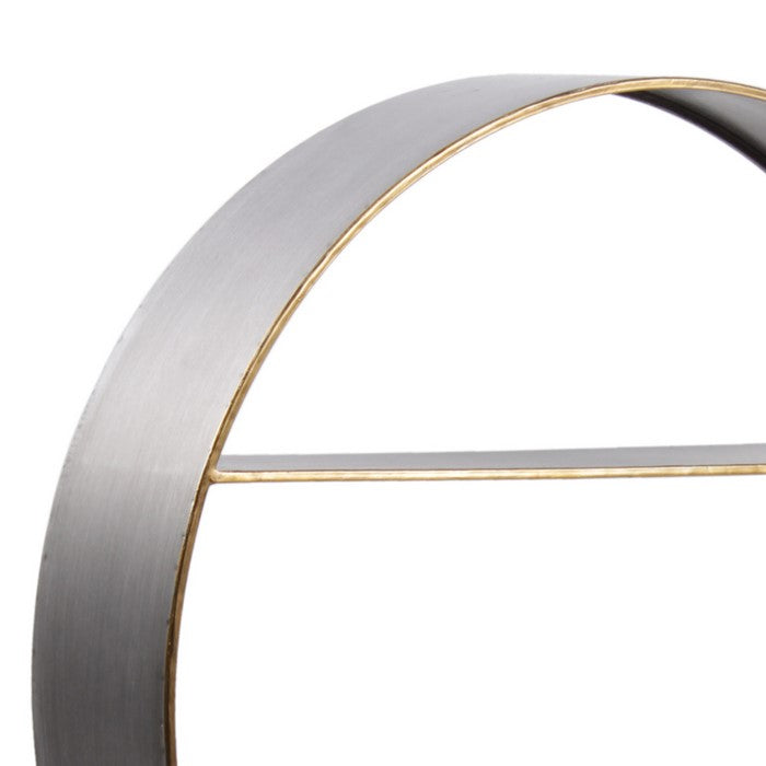 Round Metal Wall Shelf with 2 Tier Storage and Copper Edges, Gray