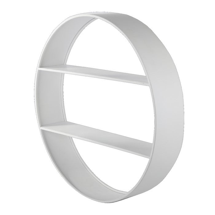 Round Metal Wall Shelf with 2 Tier Storage , White