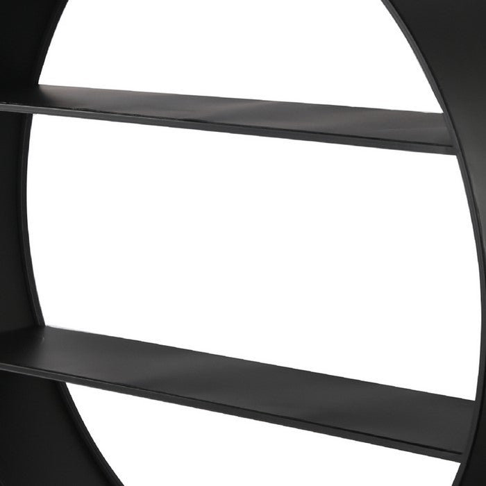 Round Metal Wall Shelf with 2 Tier Storage , Black