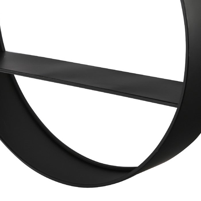Round Metal Wall Shelf with 2 Tier Storage , Black