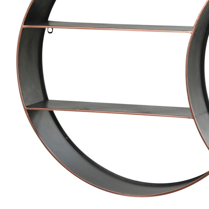 Wall Shelf with 4 shelf storage and Interlocked Round Frames, Bronze