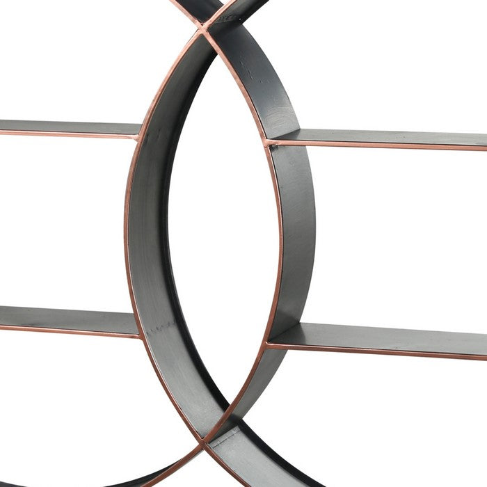 Wall Shelf with 4 shelf storage and Interlocked Round Frames, Bronze