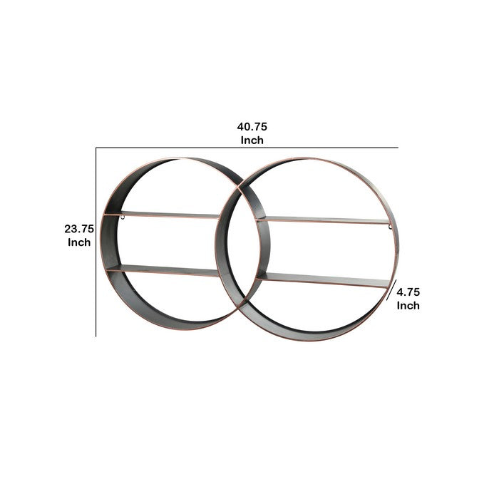 Wall Shelf with 4 shelf storage and Interlocked Round Frames, Bronze