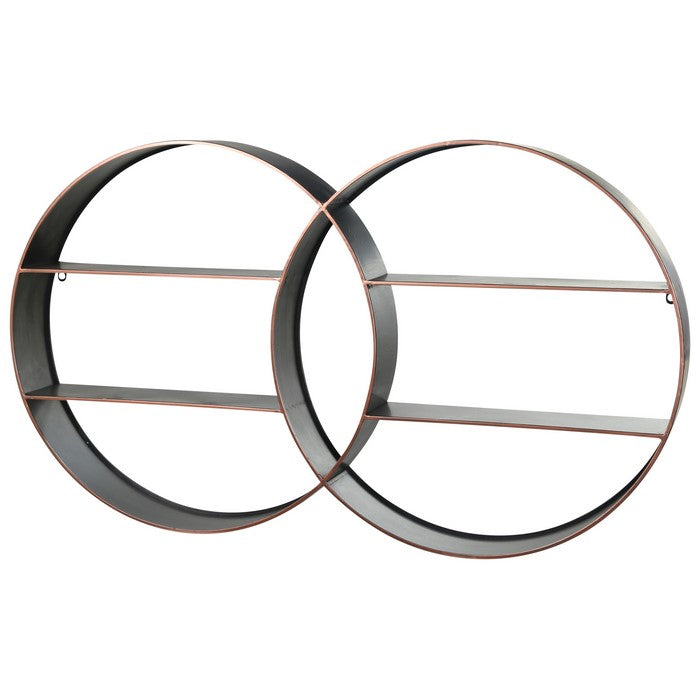 Wall Shelf with 4 shelf storage and Interlocked Round Frames, Bronze
