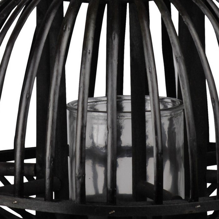 Vertical Lattice Designed Round Bellied Bamboo Lantern, Small, Black