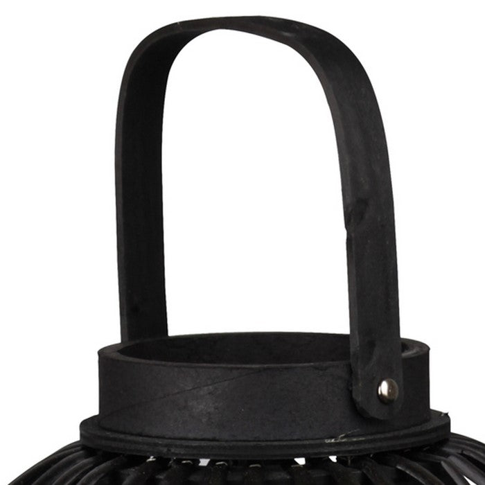 Vertical Lattice Designed Round Bellied Bamboo Lantern, Small, Black