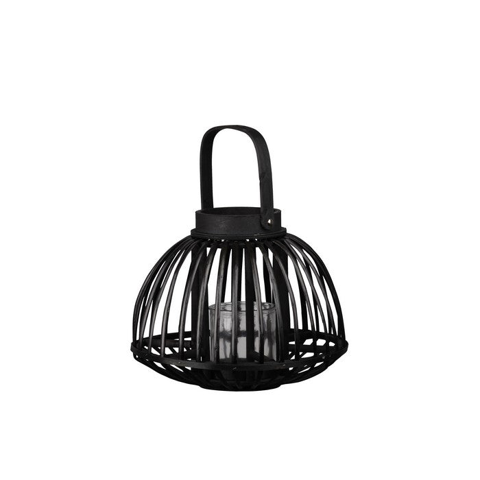 Vertical Lattice Designed Round Bellied Bamboo Lantern, Small, Black