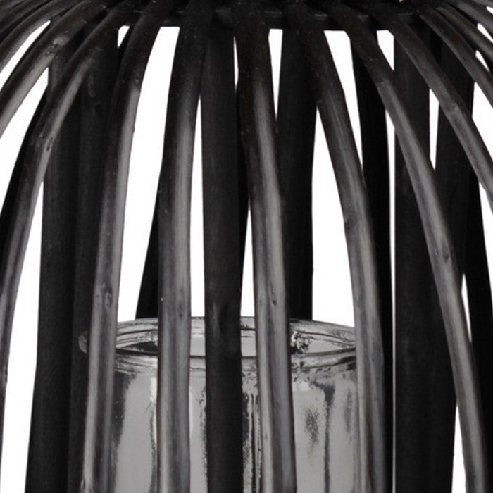 Vertical Lattice Designed Round Bellied Bamboo Lantern, Large, Black