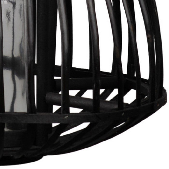 Vertical Lattice Designed Round Bellied Bamboo Lantern, Large, Black