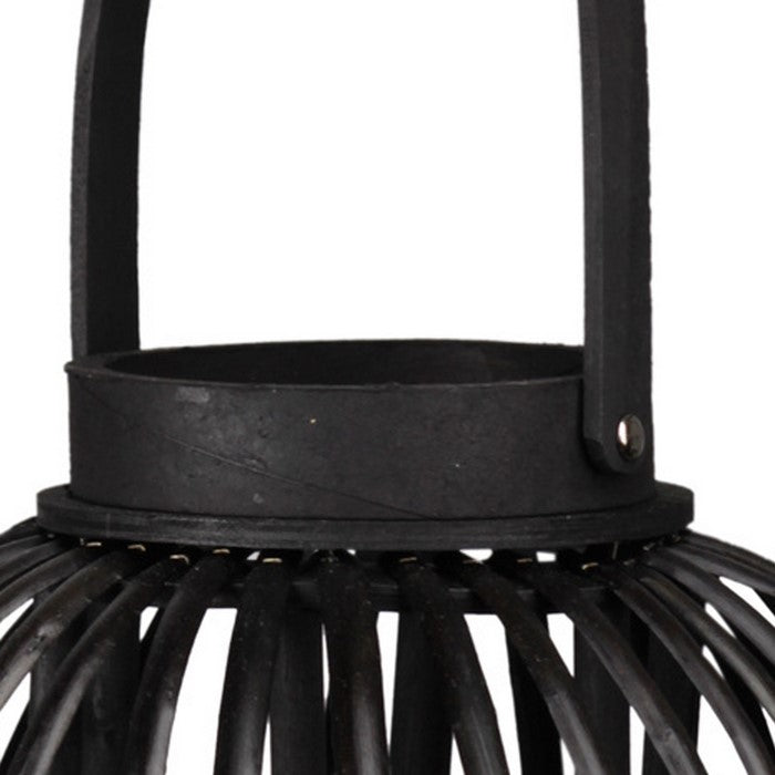 Vertical Lattice Designed Round Bellied Bamboo Lantern, Large, Black