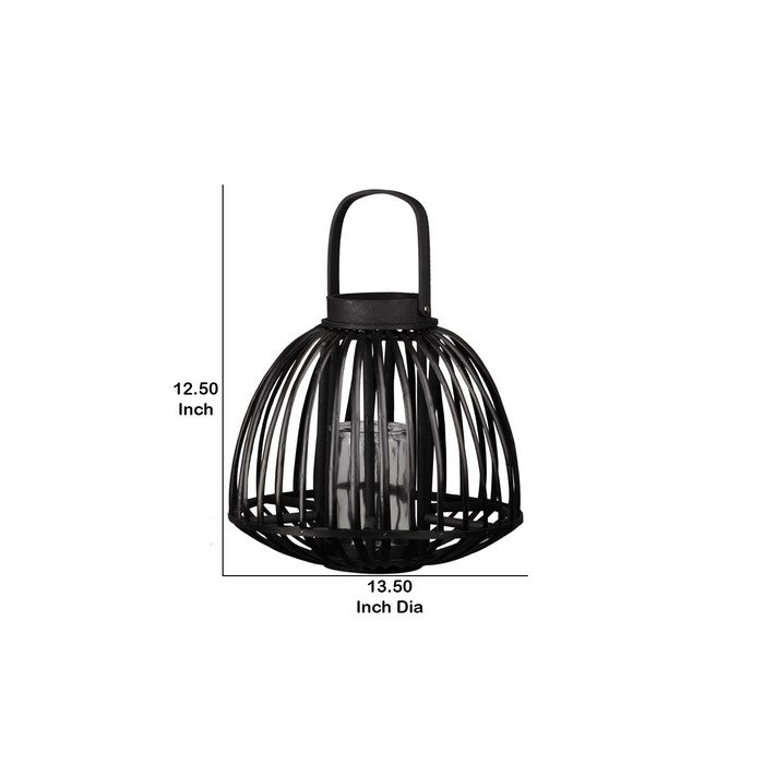 Vertical Lattice Designed Round Bellied Bamboo Lantern, Large, Black