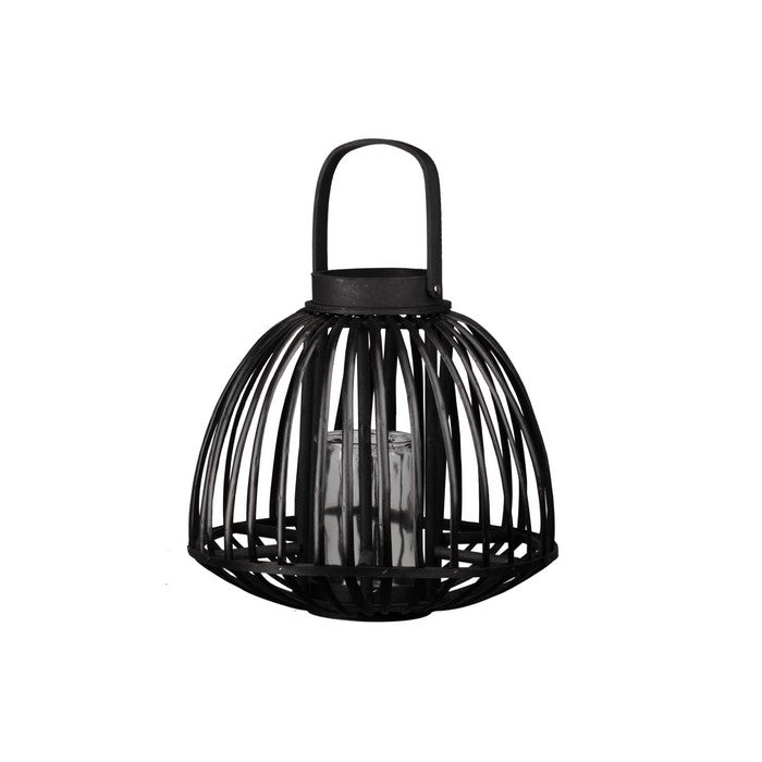 Vertical Lattice Designed Round Bellied Bamboo Lantern, Large, Black