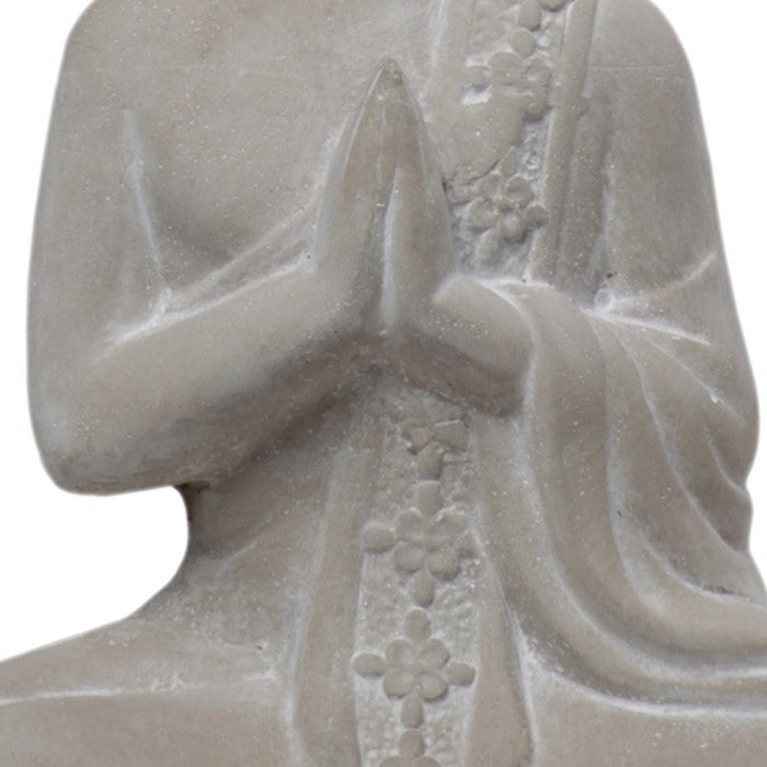 Cement Buddha Figurine Meditating in Anjali Mudra Position, Gray