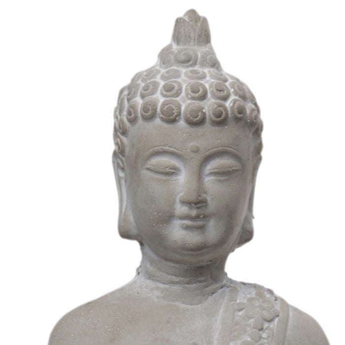 Cement Buddha Figurine Meditating in Anjali Mudra Position, Gray