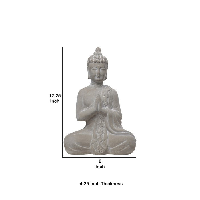Cement Buddha Figurine Meditating in Anjali Mudra Position, Gray