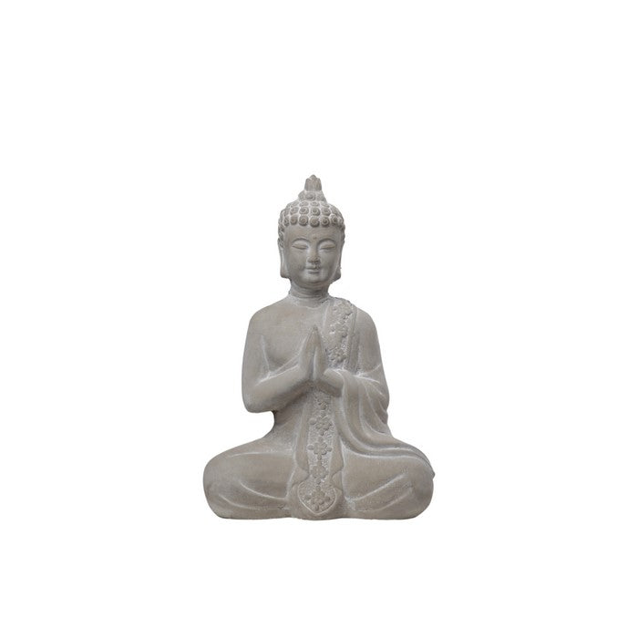 Cement Buddha Figurine Meditating in Anjali Mudra Position, Gray