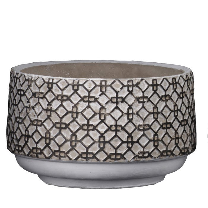 Cement Pot with Octagonal Interlocked Pattern, Set of 2, Black and Brown