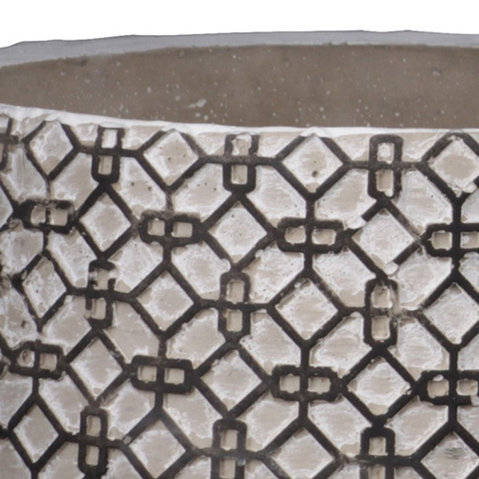 Cement Pot with Octagonal Interlocked Pattern, Set of 2, Black and Brown