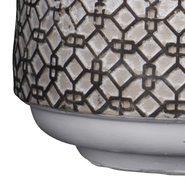 Cement Pot with Octagonal Interlocked Pattern, Set of 2, Black and Brown