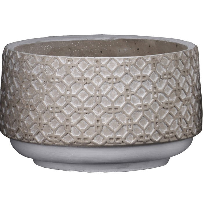 Cement Pot with Octagonal Interlocked Pattern, Set of 2, Gray and Brown