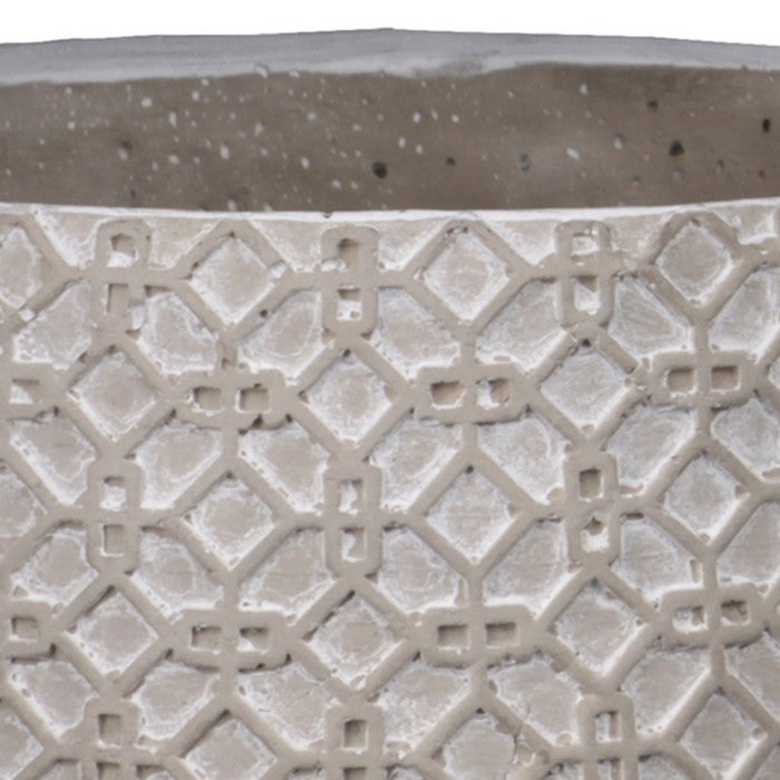 Cement Pot with Octagonal Interlocked Pattern, Set of 2, Gray and Brown